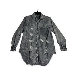 Thrill Jeans Black Faded Distressed Button Down Shirt Mens Large